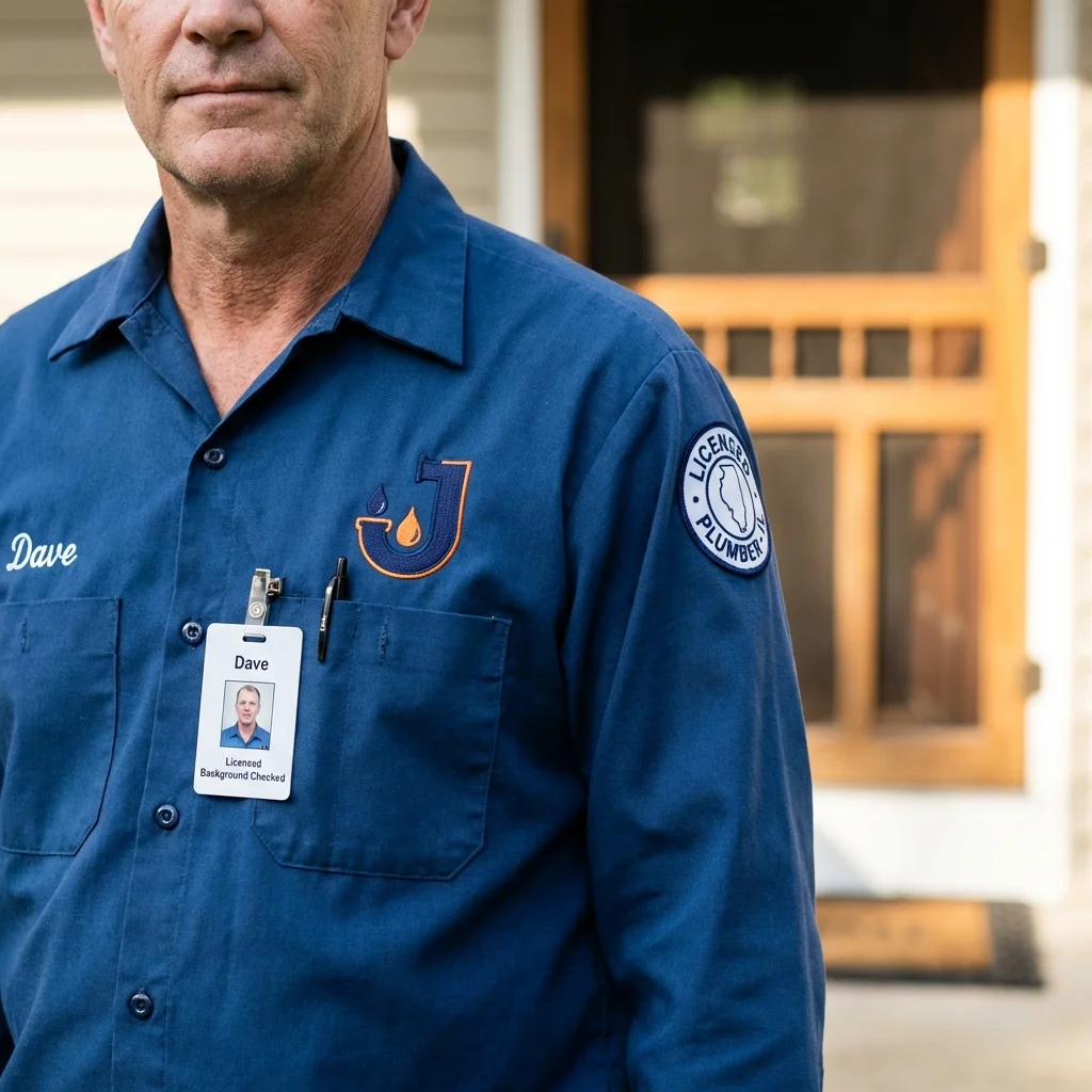 Licensed plumber showing ID badge in Jenks, OK
