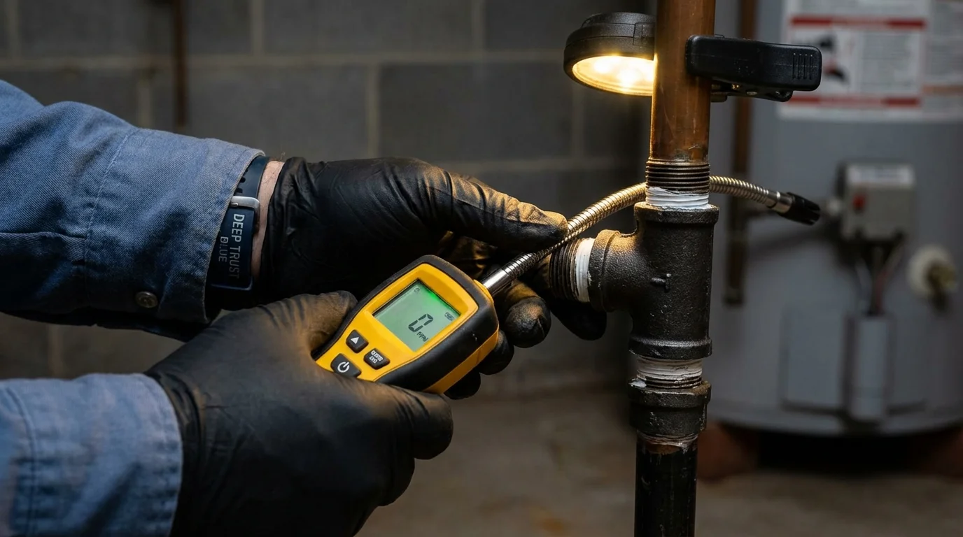 Gas leak detection with electronic sniffer by Johns Plumbing LLC in Jenks