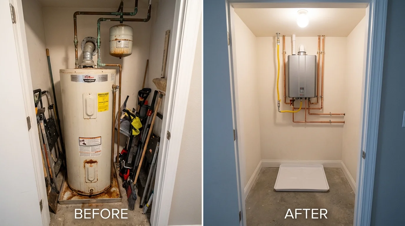 Tank water heater versus wall-mounted tankless unit comparison for Jenks, OK homeowners