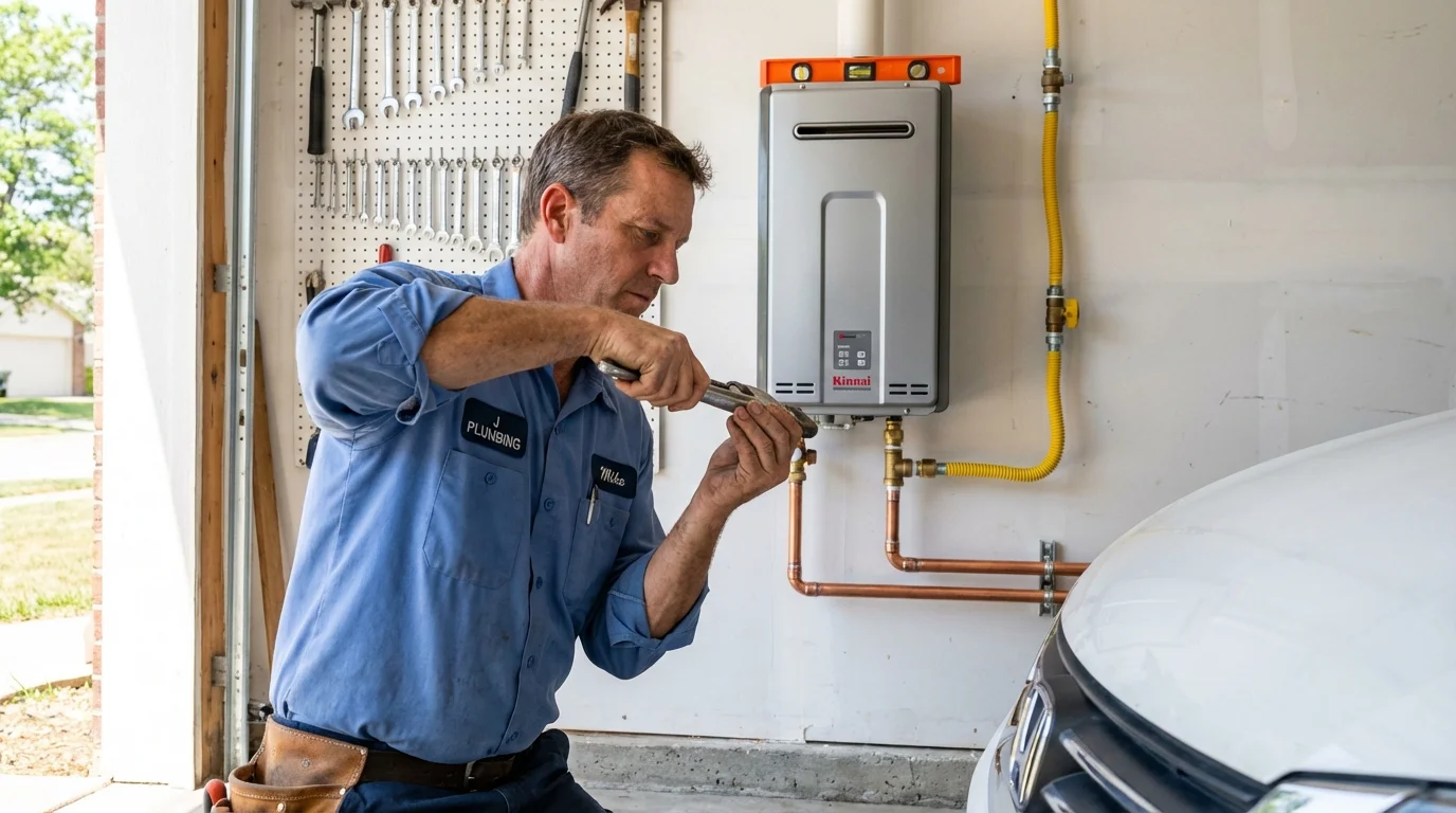 Tankless water heater installation by a Johns Plumbing LLC plumber in Jenks