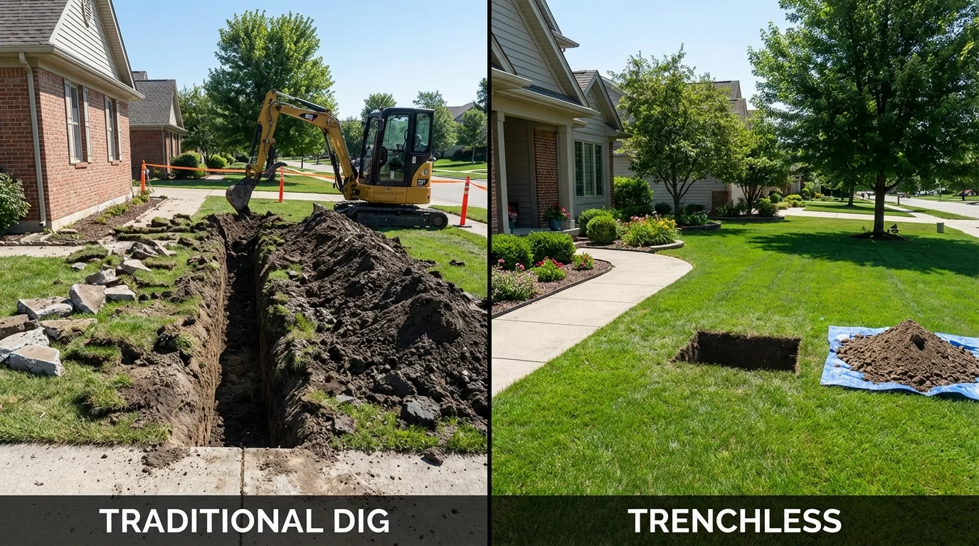 Trenchless sewer repair with minimal yard damage versus traditional excavation in Jenks, OK
